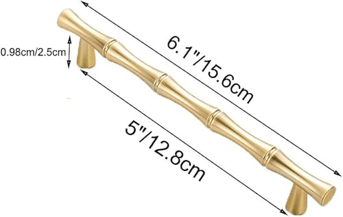 10pcs Cabinet Handles Hole Centers 5",Bamboo Shape Kitchen Cupboard Dresser Closet Drawer Door Pulls Gold