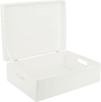 XL White Wooden Box Storage with Hinged Lid | 15.8x11.8x5.5in (+-0.5) | with Handles | Gift Box for Tool Dog Toy Shoes Clothes Kitchen Storage | Wood Keepsake Chest