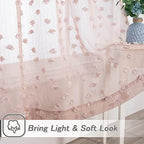 MYSKY HOME Pink Sheer Short Curtains with Pom Pom for Small Windows Dusty Rose Bedroom Nursery Kids Girls Room Curtains Cafe Kitchen Light Filtering Boho Drapes, Rod Pocket,38 x 45 Inches, 2 Panels