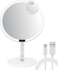 9.65-inch Lighting Makeup Mirror, 1x / 10x,Touch Control,3-Color Adjustable,Metal Stand,up and Down Adjustable Makeup Mirror, High Color Rendering, Eye-Protecting Light Source,Silver