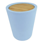 Modern Trash Can with Bamboo Lid, 5 Color Options, 24 cm Height, 19.5 cm Width (Light Blue)