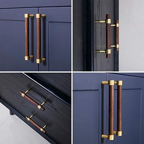 Drawer 5.51"/140mm Pulls Brass Walnut Kitchen Wardrobe Cabinet Hardware Pull Handle with Screw,24Pcs