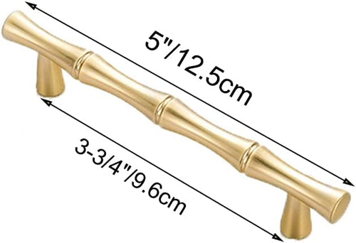 10pcs Cabinet Handles Hole Centers 3-3/4", Bamboo Shape Kitchen Cupboard Dresser Closet Drawer Door Pulls Gold