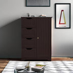 Yaheetech Wooden Bathroom Floor Cabinet, Side Storage Organizer Cabinet with 4 Drawers and 1 Cupboard, Freestanding Entryway Storage Unit Console Table, Home Decor Furniture, Brown