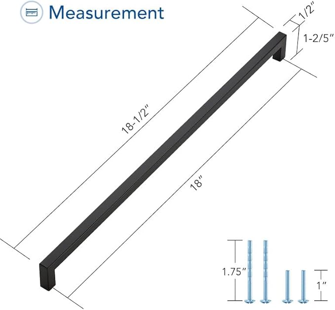 Ravinte 3 Pack Black Cabinet Pulls 18 Inch Square Kitchen Cabinet Handles Matte Black Kitchen Hardware for Drawer Pulls Drawer Handles Come with Screwdriver