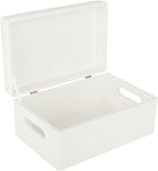 Large White Wooden Box Storage with Hinged Lid | 11.8x7.87x5.51in (+-0.5) | with Handles | Gift Box for Tool Dog Toy Shoes Clothes Kitchen Storage | Wood Keepsake Chest