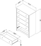South Shore Vito Collection 5-Drawer Dresser, 16.88"D x 31.5"W x 48.75"H, Pure White with Matte Nickel Handles