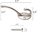 IBosins 30 Pack Heavy Duty Dual Coat Hooks Wall Mounted with 60 Screws Retro Double Hooks Utility Silvery Hooks for Coat, Scarf, Bag, Towel, Key, Cap, Cup, Hat