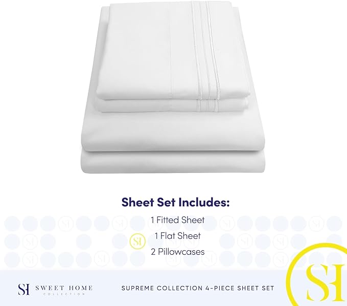 1800 Supreme Collection - Breathable Luxury California King Sheet Set with Full Elastic & Secure Corner Straps Built In, Cal King Deep Pocket Bedding Set, White