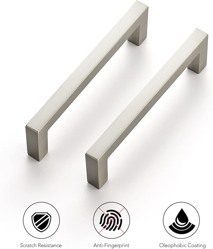 Ravinte 5 Pack Solid 3-3/4 Inch Center to Center Slim Square Bar Dresser Drawer Handles Kitchen Cabinet Handles Brushed Nickel Drawer Pulls Kitchen Cabinet Hardware Pulls
