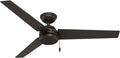 Hunter 52 inch Outdoor or Indoor Ceiling Fan No Light - Bronze Ceiling Fan without Light, For Patio, Porch, Garage, or Living Room, Standard Mount, 3 Blades, Pull Chain - Cassius 59261, New Bronze