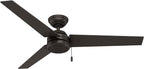 Hunter 52 inch Outdoor or Indoor Ceiling Fan No Light - Bronze Ceiling Fan without Light, For Patio, Porch, Garage, or Living Room, Standard Mount, 3 Blades, Pull Chain - Cassius 59261, New Bronze