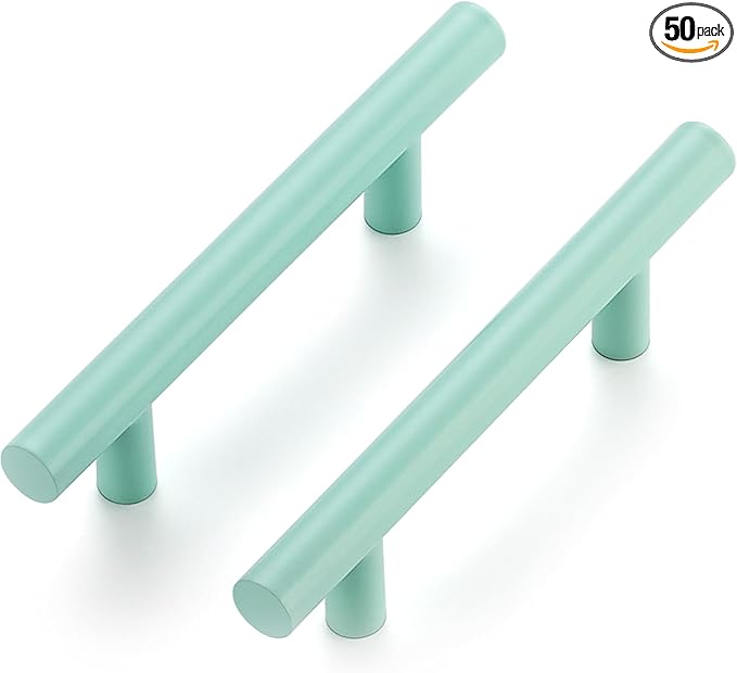 Ravinte 50 Pack | 5 Inch Cabinet Pulls Green Stainless Steel Kitchen Drawer Pulls Cabinet Handles 5 InchLength, 3 Inch Hole Center
