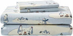 Eddie Bauer - Queen Sheets, Cotton Flannel Bedding Set, Brushed For Extra Softness, Cozy Home Decor (Skating Penguin, Queen)