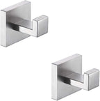 TASTOS Bath Towel Hooks Brushed Nickel, 2 Pack Stainless Steel Robe Coat and Clothes Hook, Heavy Duty Wall Hook for Bathroom & Kitchen, Modern Square Style Wall Mounted (Silver)