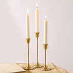 Candlestick Holders, Taper Candle Holders Set of 3, Vintage Candle Holder Decor for Table Centerpiece, Fireplace Mantel, Weddings & Housewarming (Brass Gold, 3 pcs)