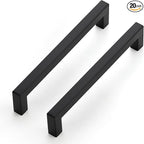 JOY DECOR 20 Pack Cabinet Handles, Black Cabinet Pulls, 6-1/4 Inch Kitchen Closet Handles Square Drawer Pulls Stainless Steel Drawer Hardware, 160mm Hole Centers