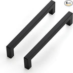 JOY DECOR 6 Pack Cabinet Handles, Black Cabinet Pulls, 6-1/4 Inch Kitchen Closet Handles Square Drawer Pulls Stainless Steel Drawer Hardware, 160mm Hole Centers