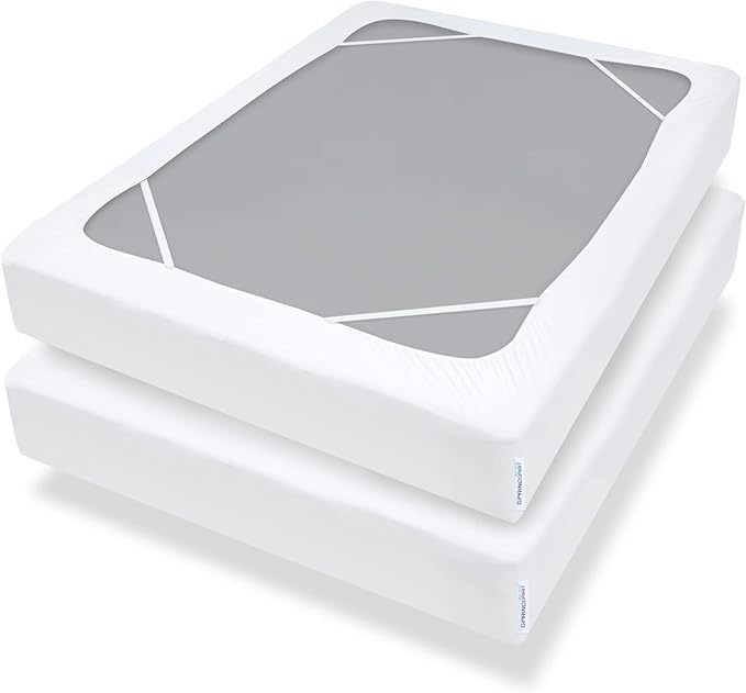 Box Spring Cover Queen Size with Smooth and Elastic Woven Material, Only Covers Sides, Alternates for Bed Skirt, Wrinkle & Fading Resistant, Washable, Dustproof, White, 2 Pack
