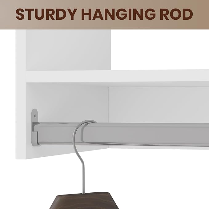 ROOMTEC 22.5" Tall Hanging Closet Unit, Modular Closet System with Hanging Rod, Wardrobe Organizer for Bedroom or Walk-in Closet, Wall Mounted, Customizable Clothes Storage Unit, White