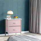 Sorbus Nightstand with 2 Drawers - Kids Bedside Furniture End Table Night Stand - Steel Frame, Wood Top & Easy Pull Fabric Bins - Dresser & Chest for Home, Bedroom Accessories, Office & College Dorm