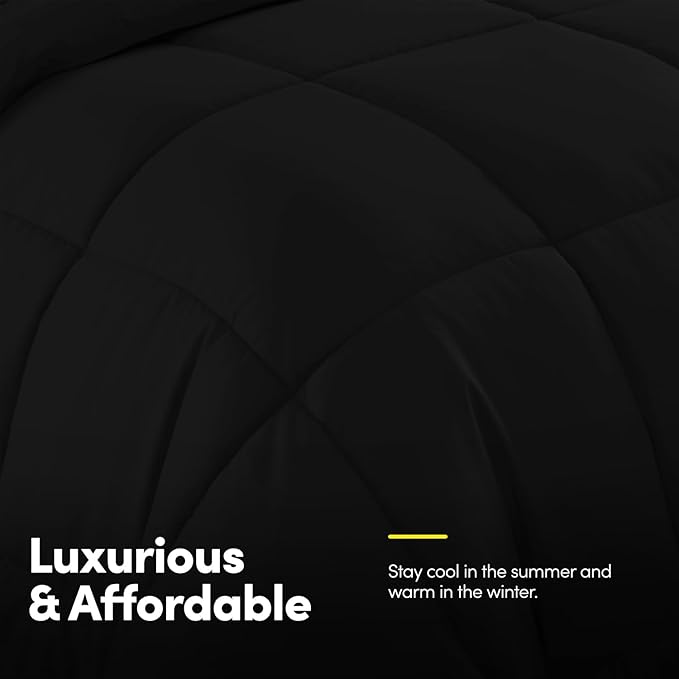 California King Comforter Set - Soft & Breathable 7-Piece Bedding Collection - 1 Comforter, 1 Fitted Sheet, 1 Flat, 4 Pillowcases - Deep Pocket - Premium Quality - Ideal for All Seasons, Black