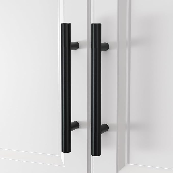 homdiy Black Cabinet Handles 10Pack 3-3/4inch Hole Center Kitchen Drawer Pulls and Knobs Stainless Steel Cabinet Hardware for Bathroom, Cupboard