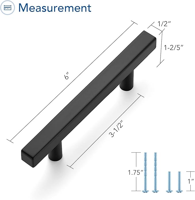 Ravinte Black Cabinet Handles 5 Pack 3-1/2 inch Matte Black Square Cabinet Pulls Kitchen Hardware 6 inch Overall Length Kitchen Drawer Pulls