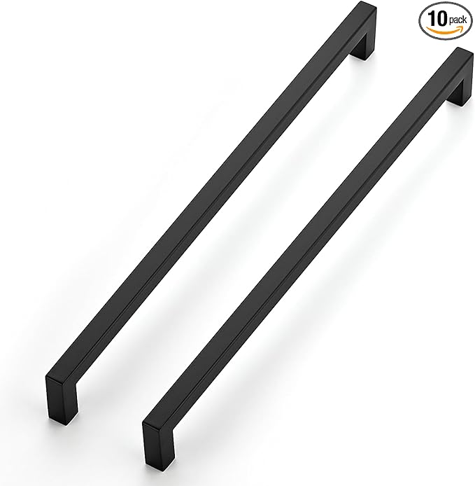 JOY DECOR 10 Pack Cabinet Handles, Black Cabinet Pulls, 12-3/5 Inch Kitchen Closet Handles Square Drawer Pulls Stainless Steel Drawer Hardware, 320mm Hole Centers