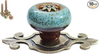 10 Pack Retro Ceramic Knobs,Vintage Dresser Kitchen Petal Cabinet Pulls Rustic Zinc Alloy Base Back Plate Kid Cupboard Wardrobe Drawer Door Handles (Leopard Print Blue)