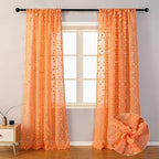 MYSKY HOME Pom Pom Orange Sheer Curtains for Bedroom Girls Room Curtains 72 Inches Long for Nursery Kids Light Filtering Boho Window Drapes, Rod Pocket, 52" Wide, 2 Panels