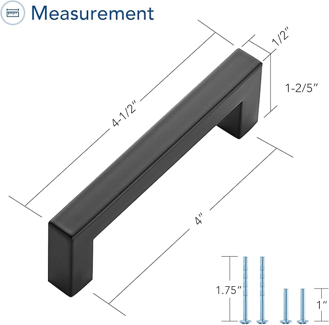 Ravinte 10 Pack Black Cabinet Pulls 4 Inch Square Cabinet Handles Matte Black Kitchen Hardware for Cabinet Square Drawer Pulls