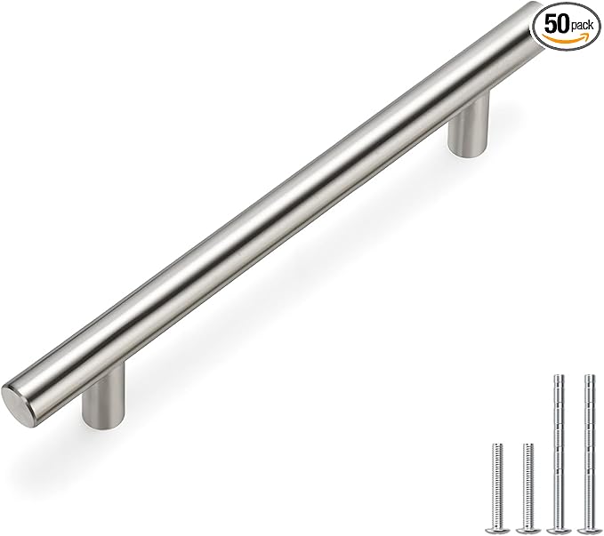 homdiy 50 Pack Cabinet Pulls Modern Drawer Pulls - HD201SN Kitchen Cabinet Handles Cupboard Handles Brushed Nickel Cabinet Hardware Stainless Steel Drawer Handls, 5in Hole Centers