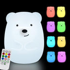 Large Bear Night Light for Kids, Silicone nightlights Bedside Table Lamps Baby Bedroom Lighting Nursery Children's Bed Lights - Eye Caring, Adjustable Brightness & Color, Time Setting - Large
