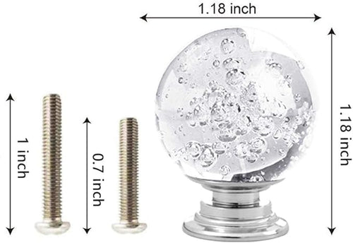 12 Pcs 30mm Round Shape Bubble Crystal Glass Cabinet Knobs with Screws Drawer Knob Pull Handle Used for Kitchen, Dresser, Door, Cupboard (Clear)