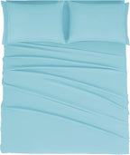 Mejoroom Queen Size Sheet Set - Hotel Luxury 1800 Bedding Sheets & Pillowcases - Deep Pocket Fitted Sheet, Soft, Breathable, Wrinkle & Fade Resistant - 4 Piece (Queen, Baby Blue)