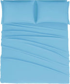 Mejoroom California King Size Sheet Set - Soft Microfiber Bed Sheets,Deep Pocket Fitted Sheet, Breathable, Wrinkle & Fade Resistant - 4 Piece（California King, Denim Blue