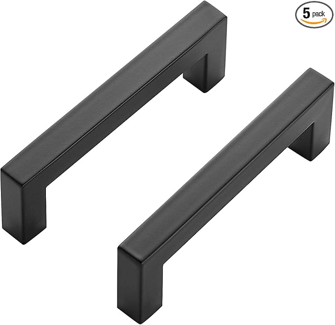 Ravinte 5 Pack Black Cabinet Pulls 3-3/4 Inch Square Kitchen Cabinet Handles Matte Black Kitchen Hardware for Drawer Pulls Drawer Handles Come with Screwdriver