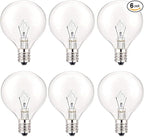 Wax Warmer Bulbs, 40W Candle Lamp, G50 Light Bulbs for Full Size Scentsy Warmer, E12 Candelabra Base for for Chandelier, Ceiling Fan Light, Decorative Vanity Lights, Dimmable, Warm White 6pcs