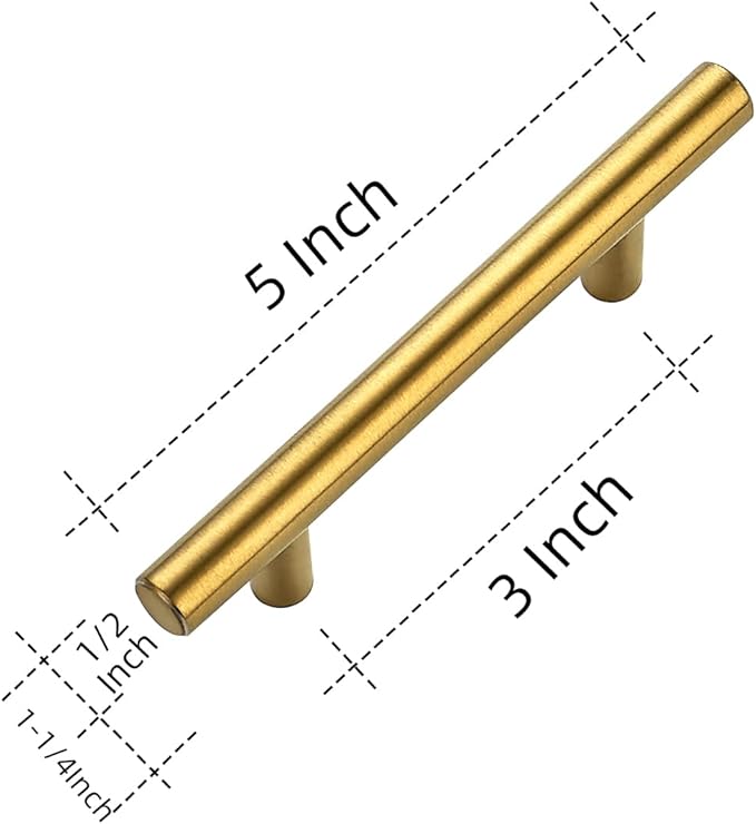 Ravinte 60 Pack 5 Inch Cabinet Pulls Brushed Brass Stainless Steel Kitchen Drawer Pulls Cabinet Handles 5”Length, 3” Hole Center