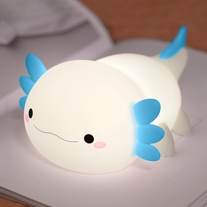 Axolotl Night Light,Cute Axolotl Lamp,Food Grade Silicone Nursery Nightlight,Rechargeable/Dimmable LED Squishy Novelty Animal Bedside Touch Lamp,Baby Room Decor, Axolotl Gifts for Kids/Boys