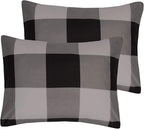 7 Piece Comforter Set Bag Solid Color All Season Soft Down Alternative Blanket & Luxurious Microfiber Bed Sheets, King, Buffalo Plaid Black/Gray