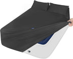 King Size Sheets Set for Air Mattress - Deep Pocket King Sheet Set - 3Pcs Side Storage Pocket Fitted Sheet & Pillowcases Easily Fits 16in to 24in Pillow Top Bed Mattress, Black