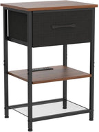 Nightstands Set of 2 with Charging Station and Drawer, End Table Side Table with 20 Colors LED Light Strip and 2 Layers Shelf for Bedroom Living Room Sofa (Rustic Brown)