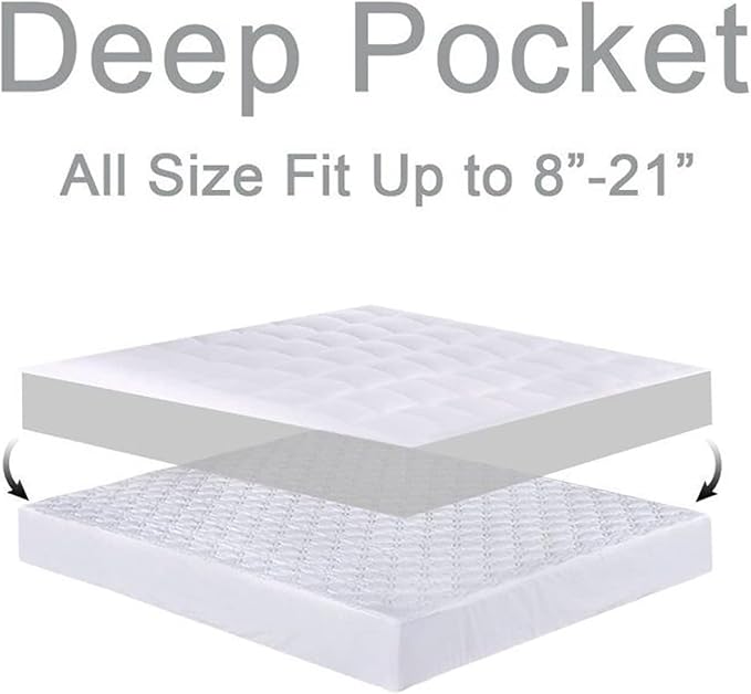 Mattress Topper California King for Back Pain, Extra Thick Mattress Pad Cover, Plush Pillow Top, Deep Elastic Pocket, Black