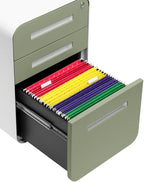Laura Davidson Furniture Stockpile 3 Drawer File Cabinet with Lock - Under Office Desk Metal Filing Cabinet, Legal/Letter File Folders, Wheels and Stationary Feet, Pre-Assembled, Sage Green