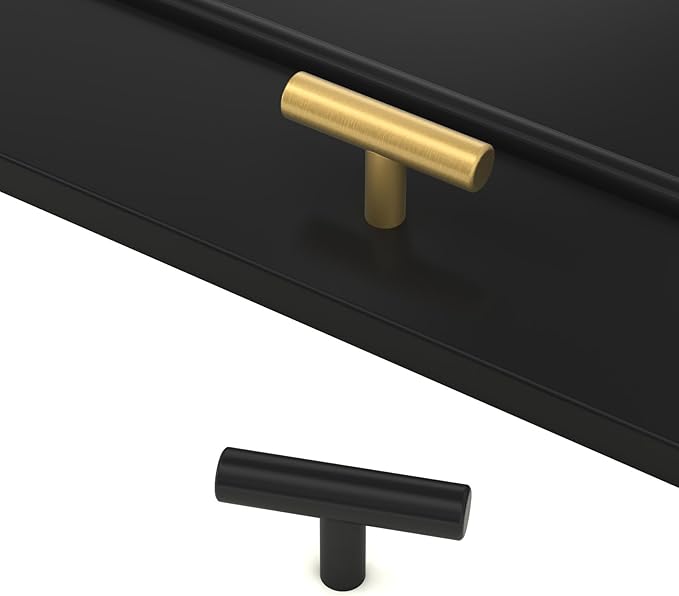 LONTAN 6 Pack Black Knobs for Cabinets and Drawers Kitchen Cabinet Knobs for Dresser Bathroom Modern T Bar Furniture Black Hardware,Stainless Steel
