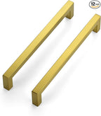 JOY DECOR 12 Pack Cabinet Handles, Gold Cabinet Pulls, 7-1/2 Inch Kitchen Closet Handles Square Drawer Pulls Stainless Steel Drawer Hardware, 192mm Hole Centers