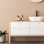 3 Pack Gold Cabinet Knobs - Sqaure Bar Cabinet Pulls Brushed Brass Knobs for Kitchen Cabinet Drawer Stainless Steel Dresser Knobs for Cabinet Hardware 2in Length Single Hole