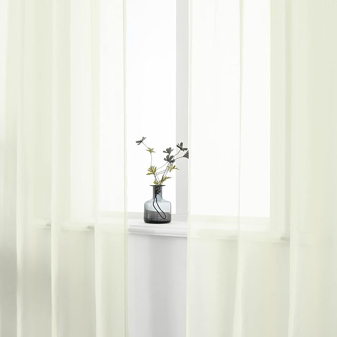 DUALIFE 63 Inch Length Curtain Drapes for Bedroom Grommet Light Filtering Semi Sheer Farmhouse Style Living Room Curtains 2 Panels 52X63 Inches Cream Beige